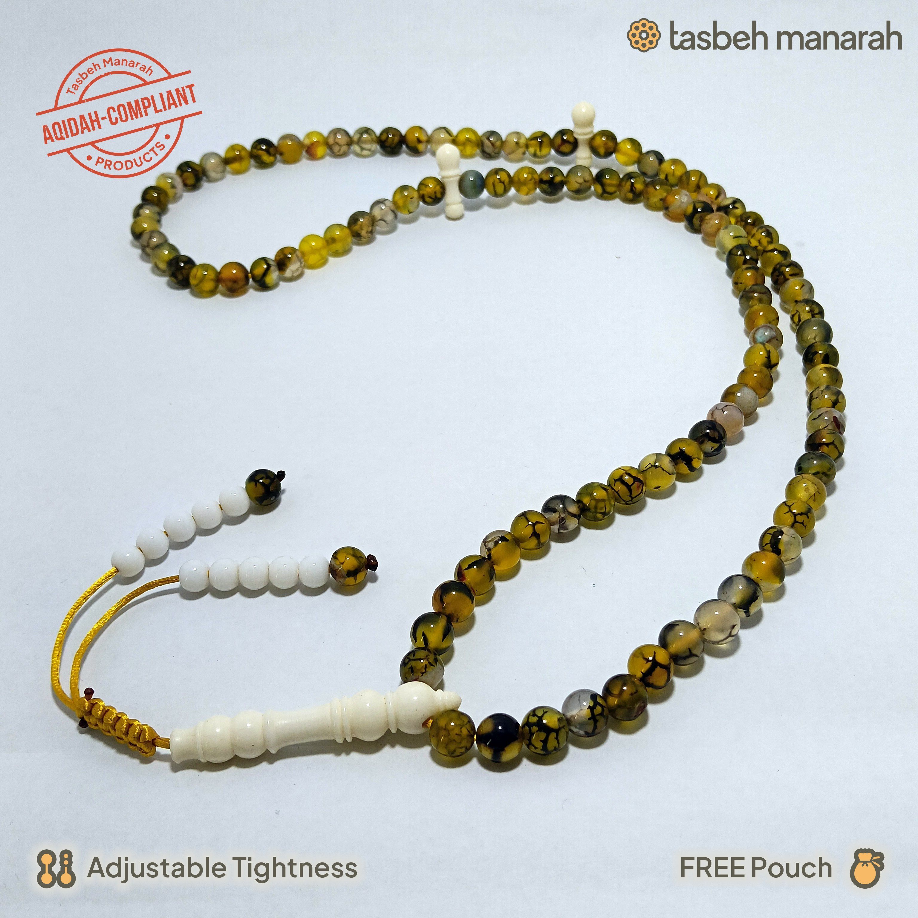 Tasbih Gemstone: Yellow Cracked - 99 Beads