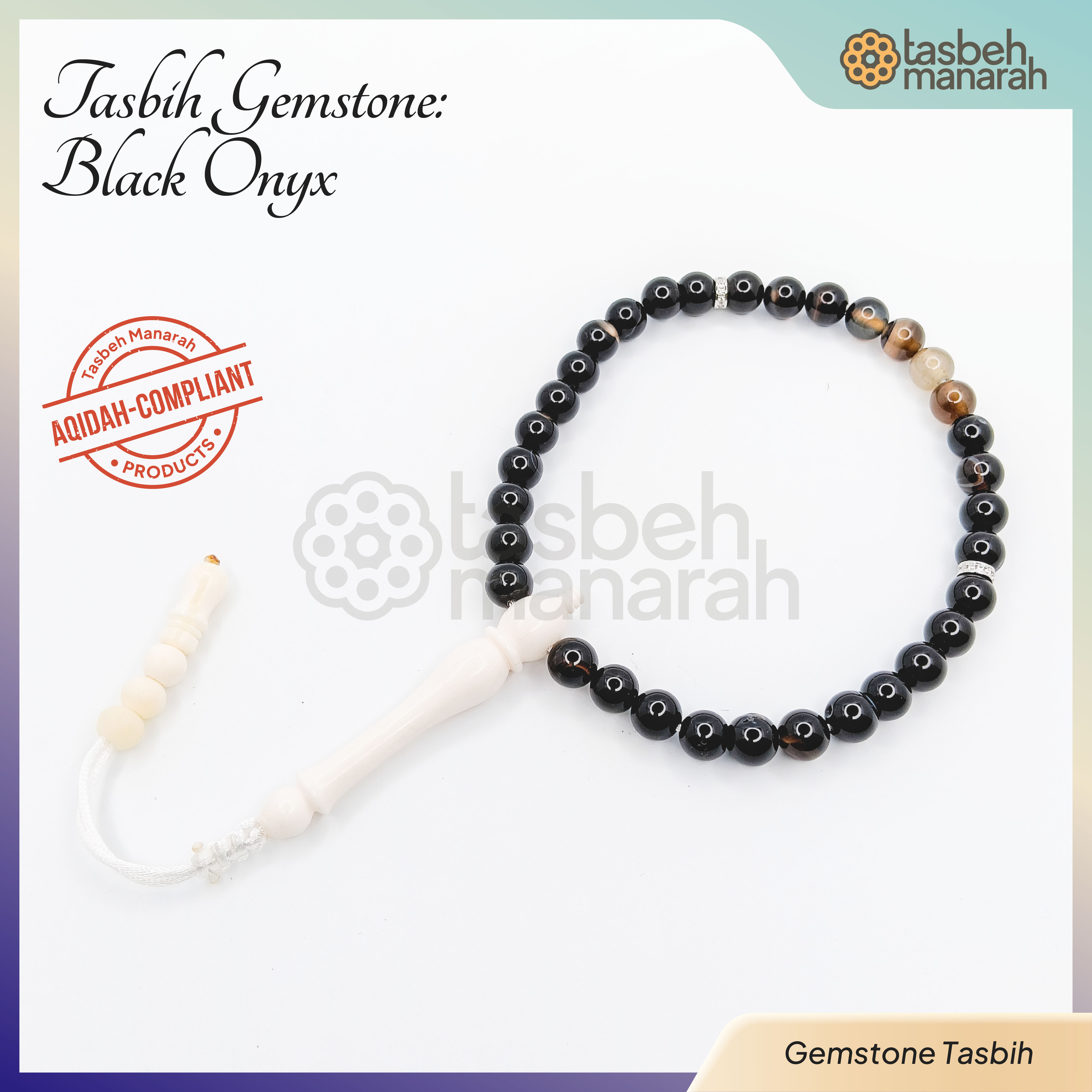 Tasbih Daily Gemstone: Black Onyx - 33 Beads