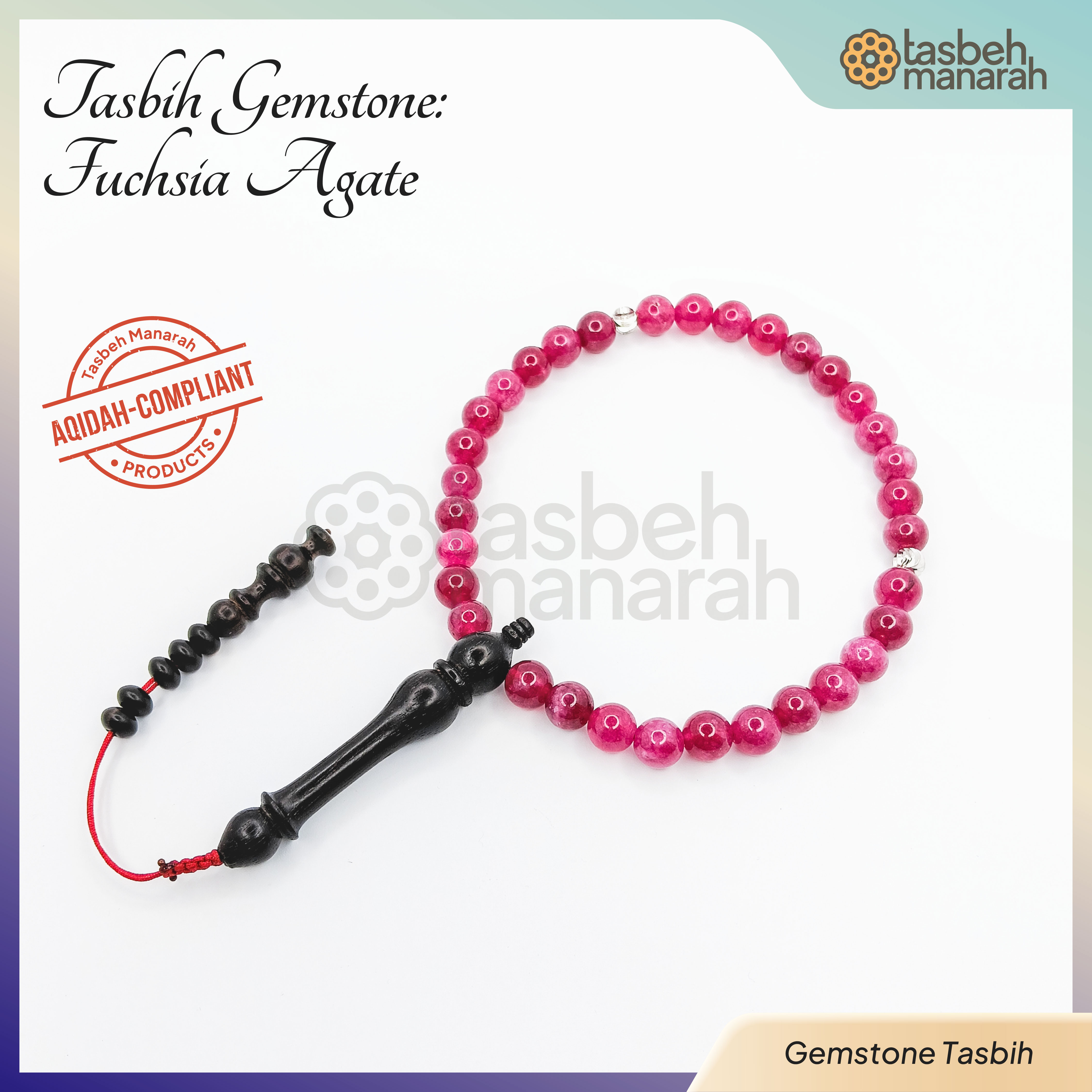 Tasbih Daily Gemstone: Fuchsia Agate - 33 Beads