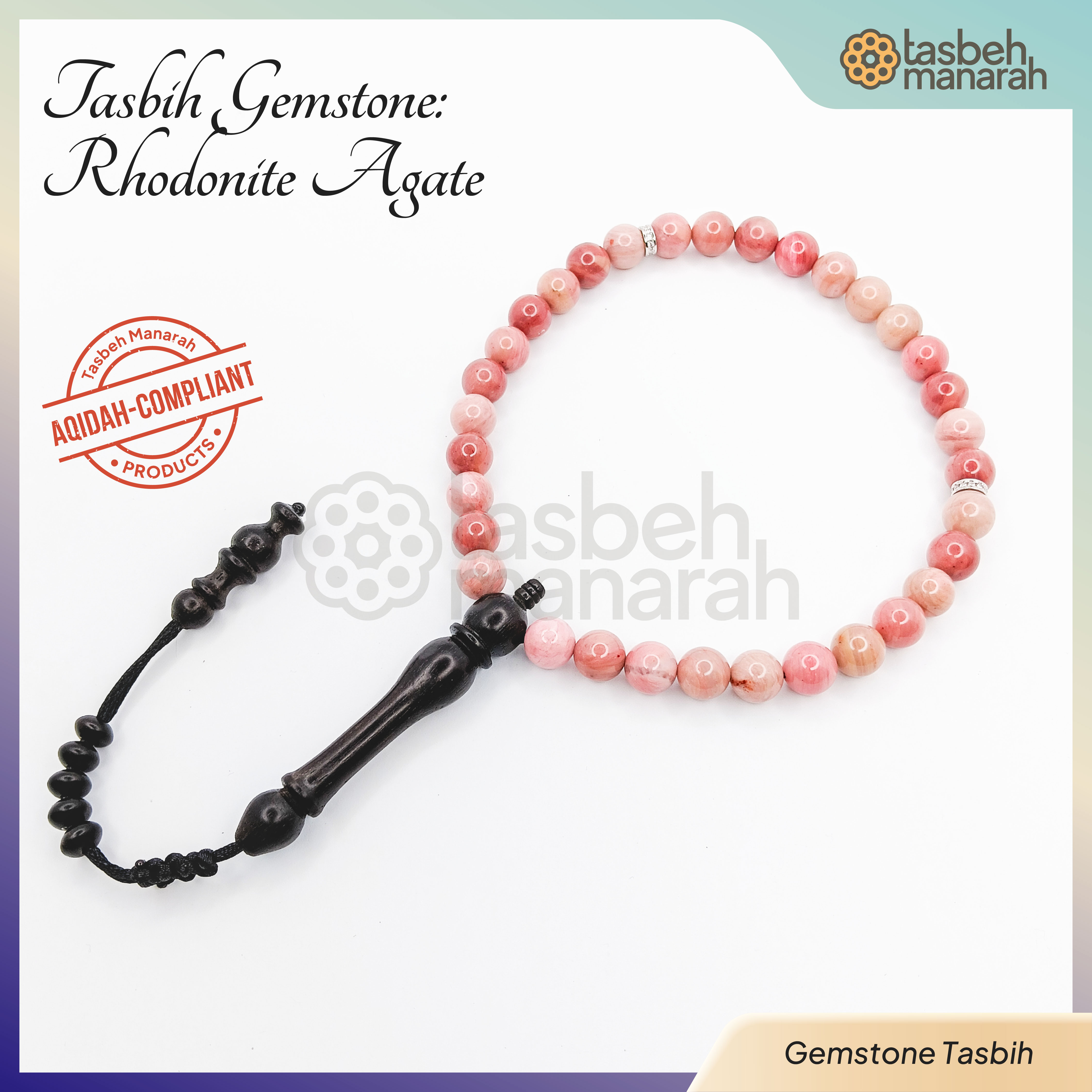 Tasbih Daily Gemstone: Rhodonite Agate - 33 Beads