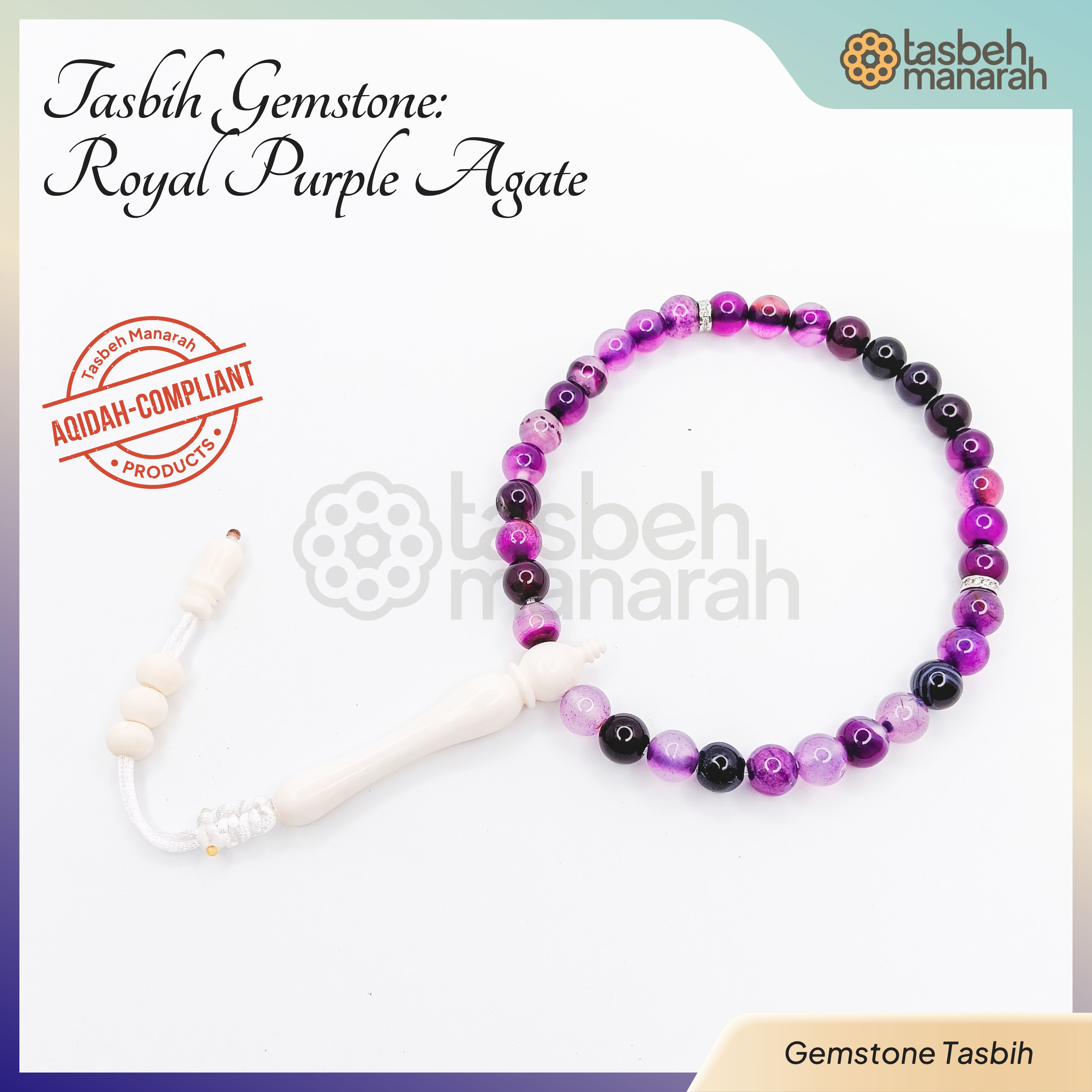 Tasbih Daily Gemstone: Royal Purple Agate - 33 Beads