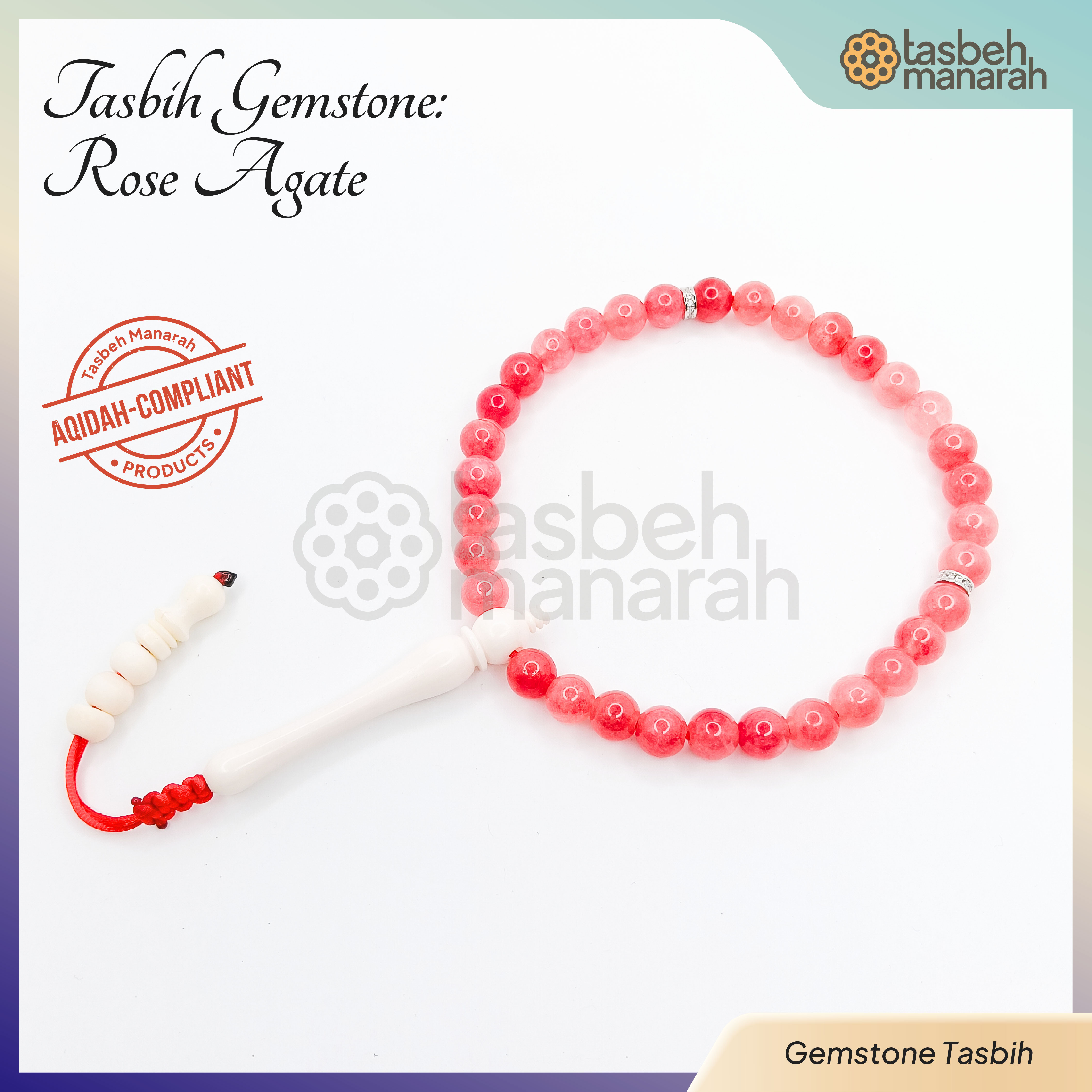 Tasbih Daily Gemstone: Rose Agate - 33 Beads