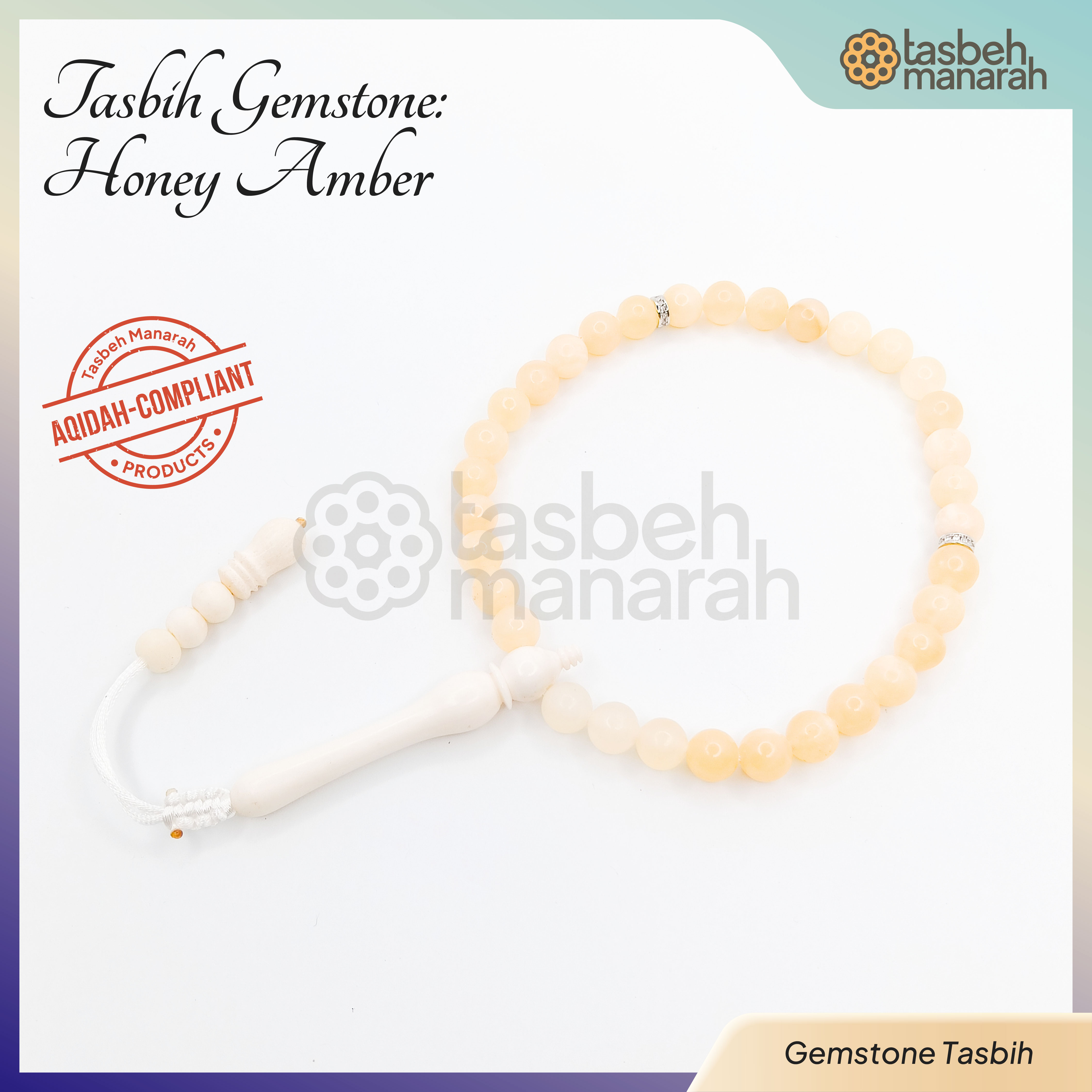 Tasbih Daily Gemstone: Honey Amber - 33 Beads
