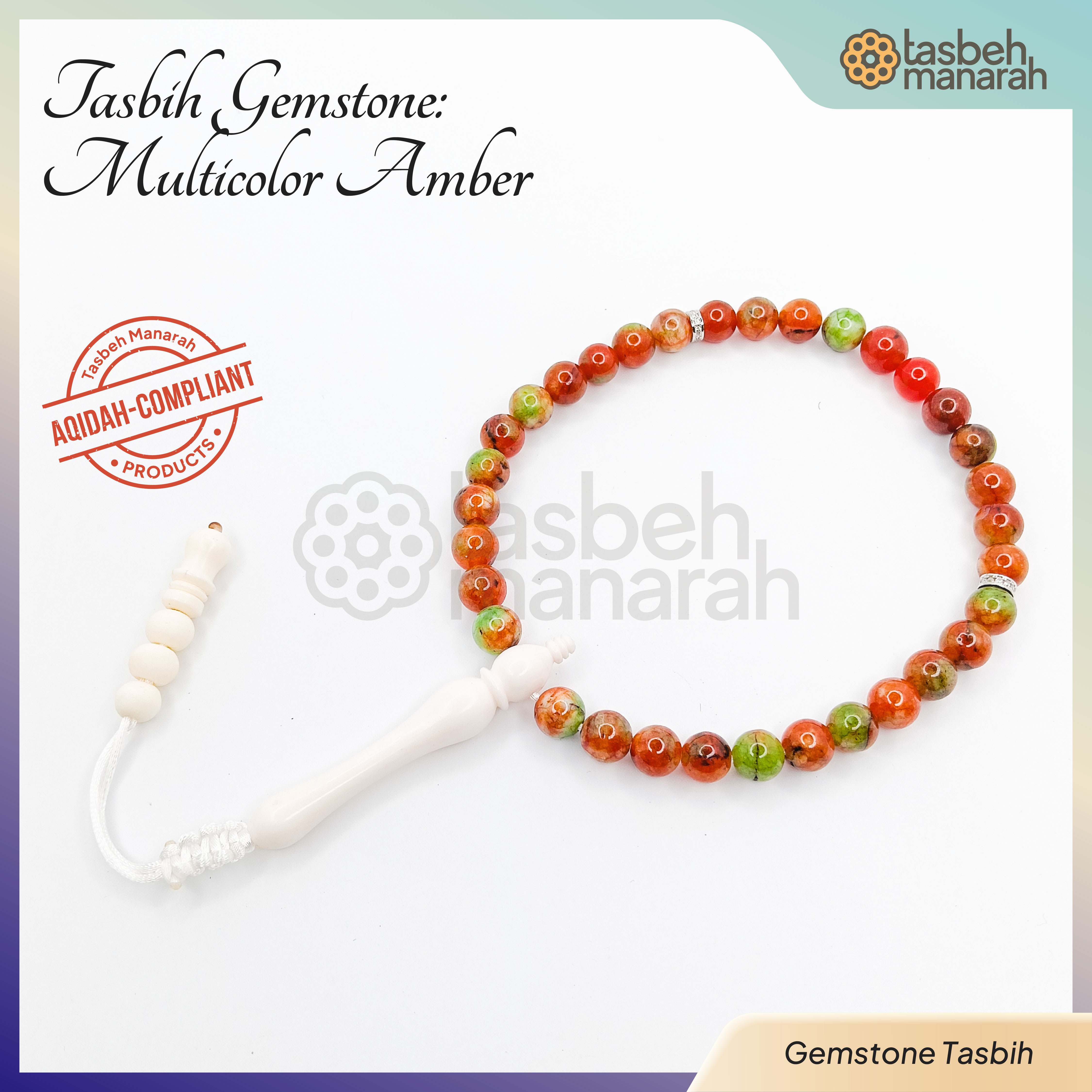 Tasbih Daily Gemstone: Multicolor Amber - 33 Beads