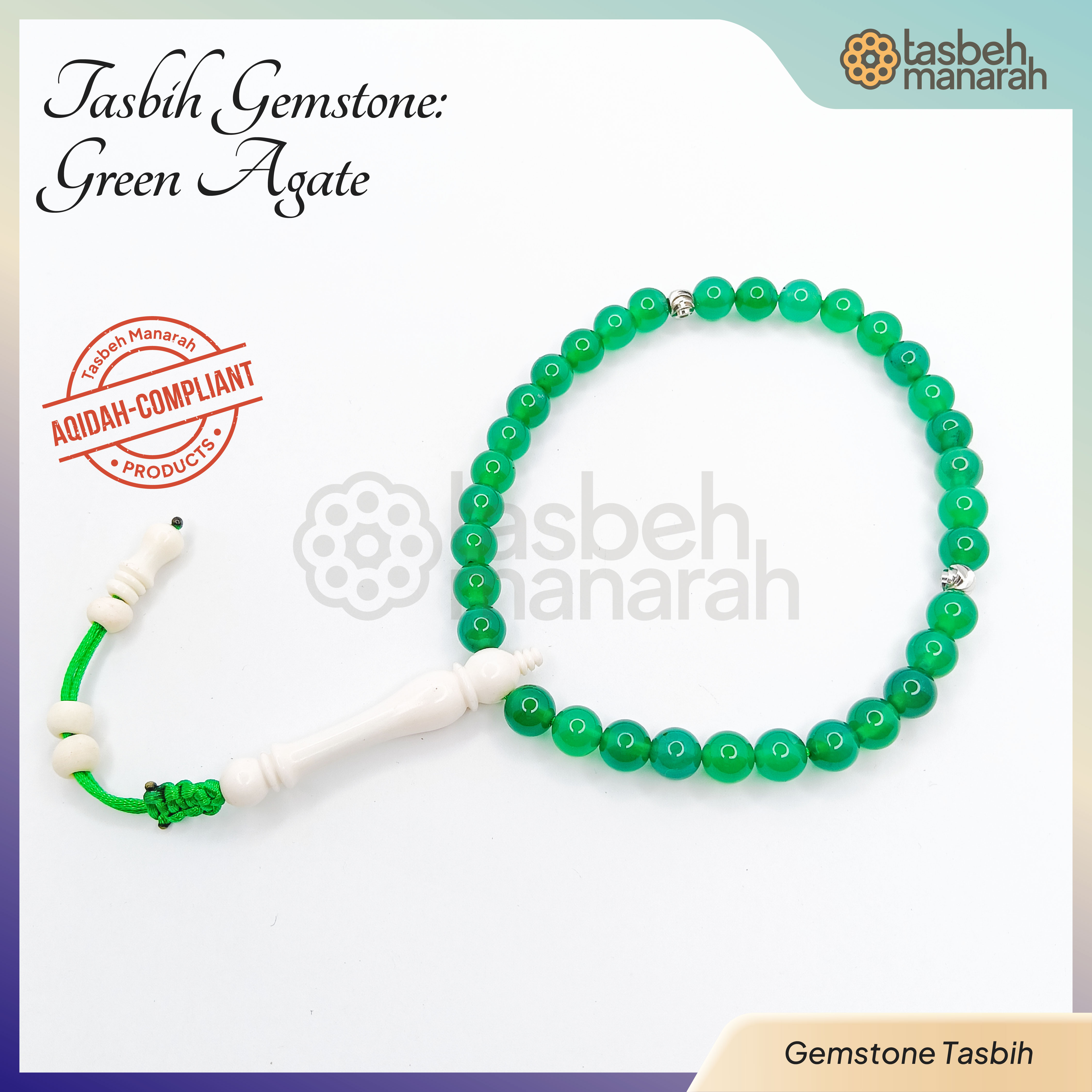 Tasbih Daily Gemstone: Green Agate - 33 Beads