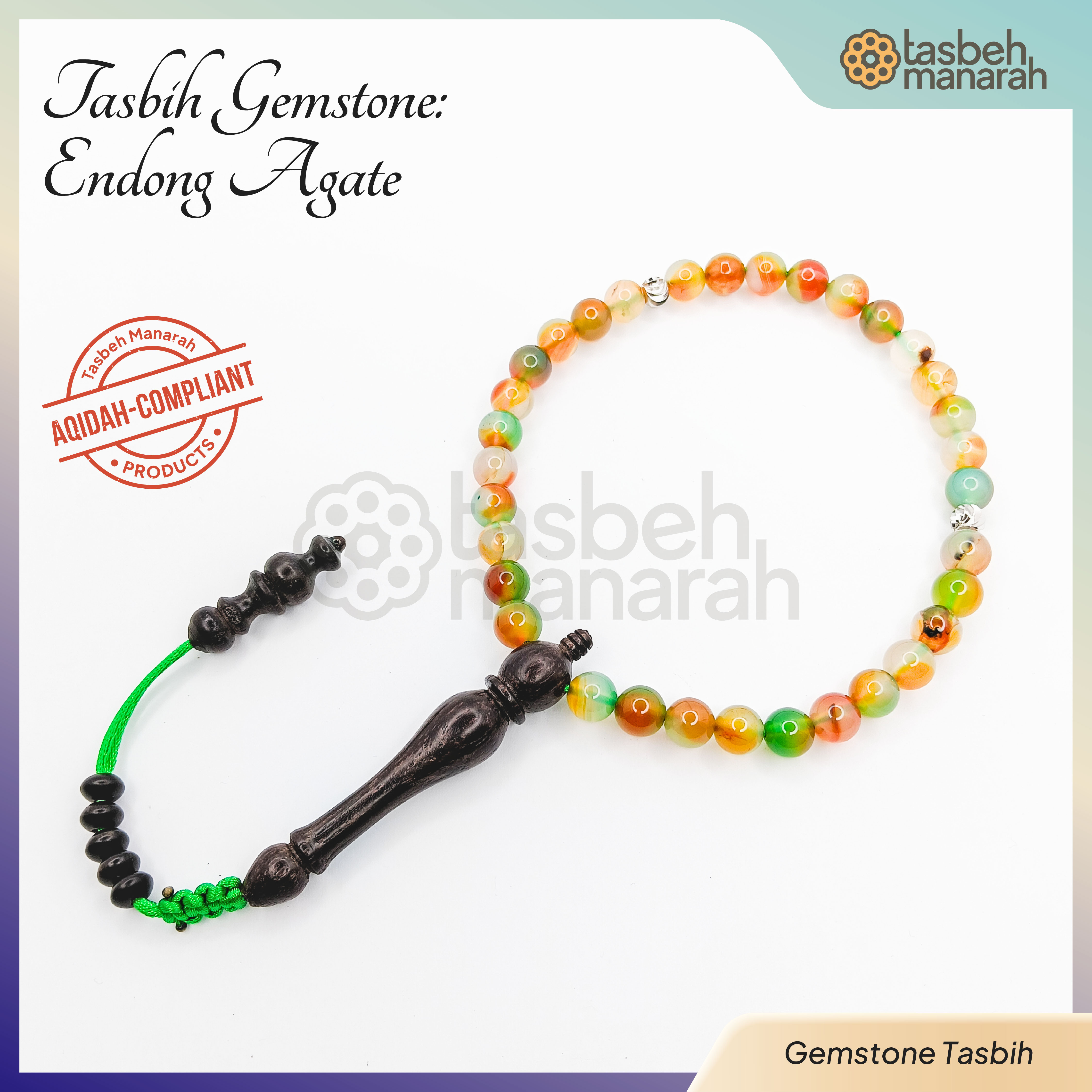 Tasbih Daily Gemstone: Endong Agate - 33 Beads
