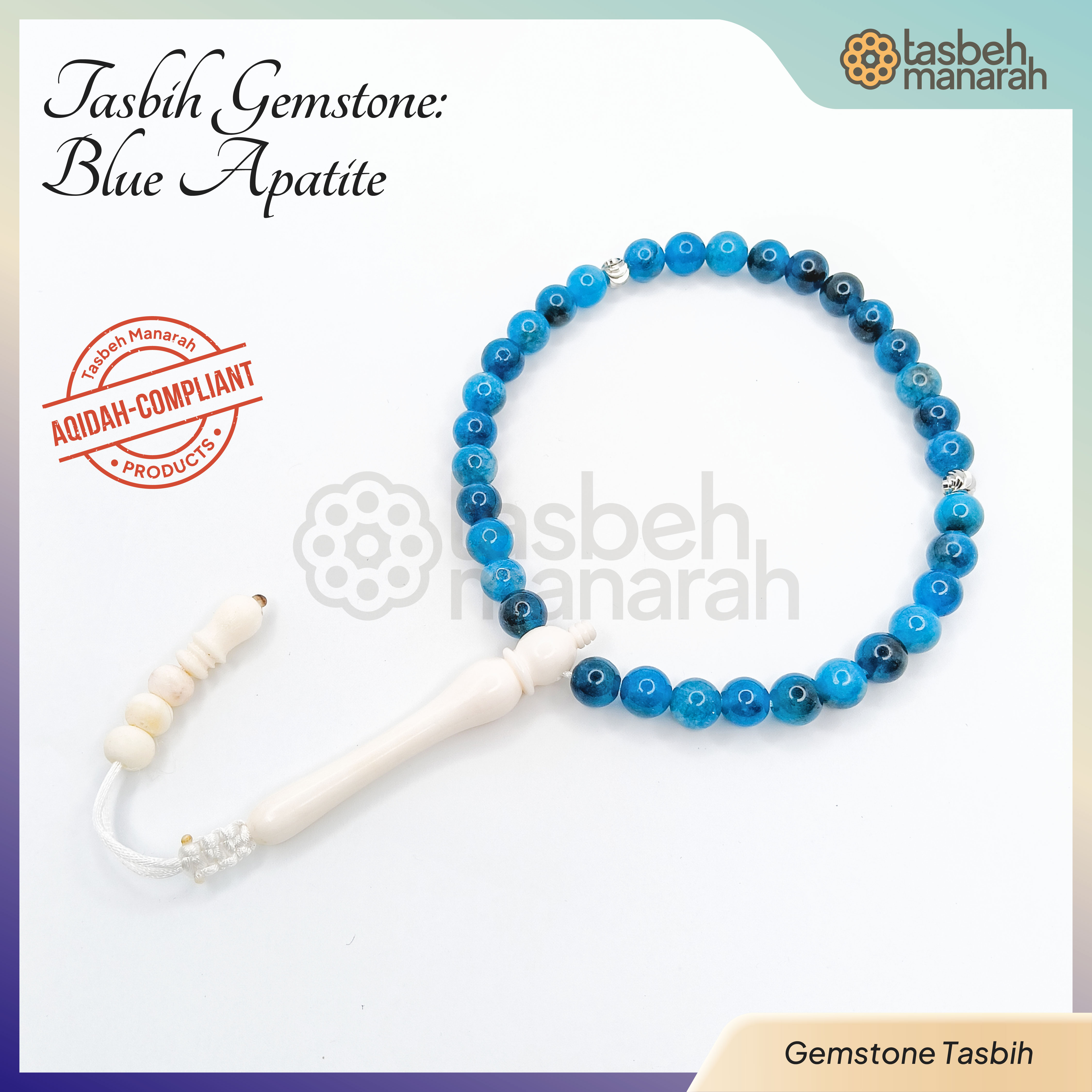 Tasbih Daily Gemstone: Blue Apatite - 33 Beads
