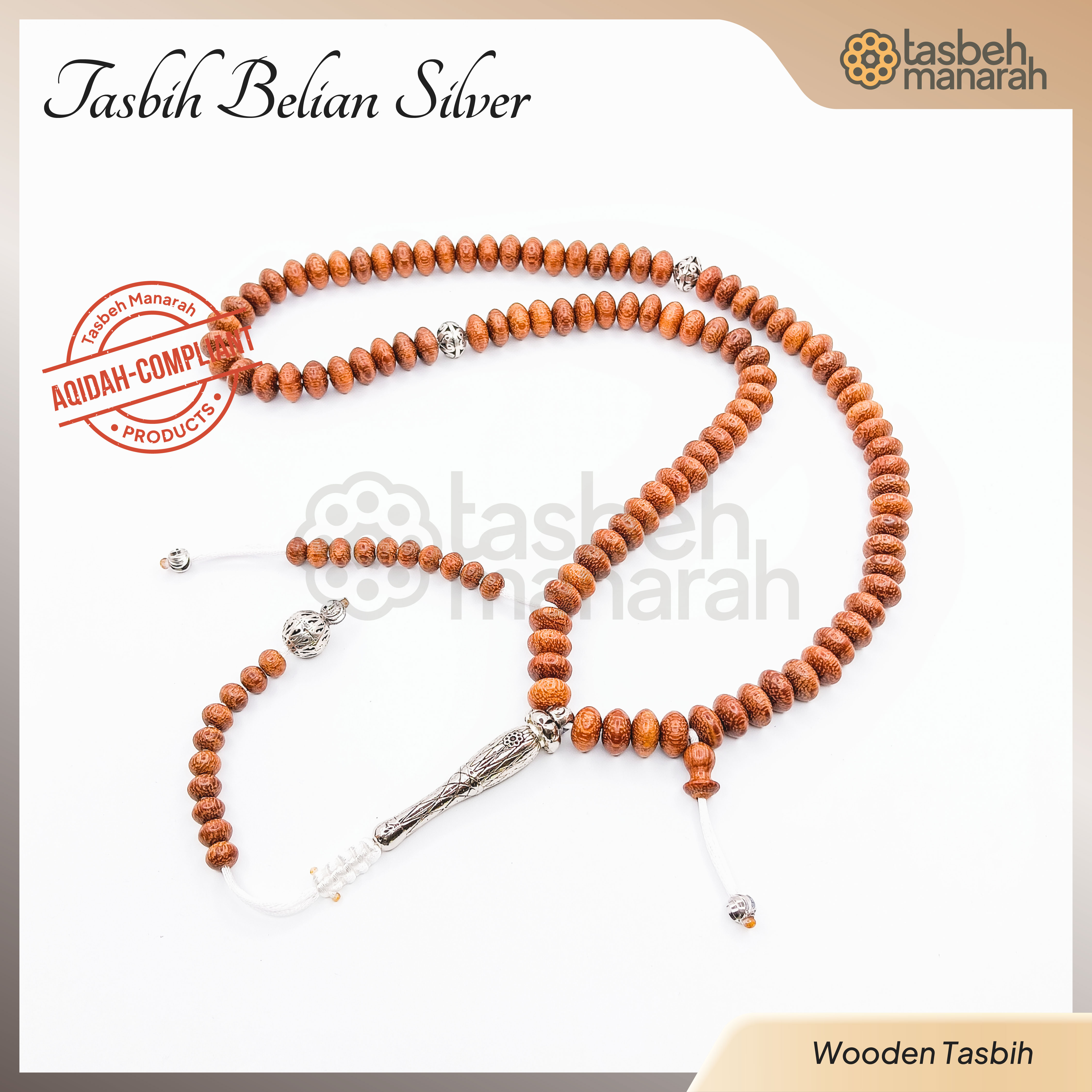 Tasbih Belian Silver - 8 mm, 99 Beads