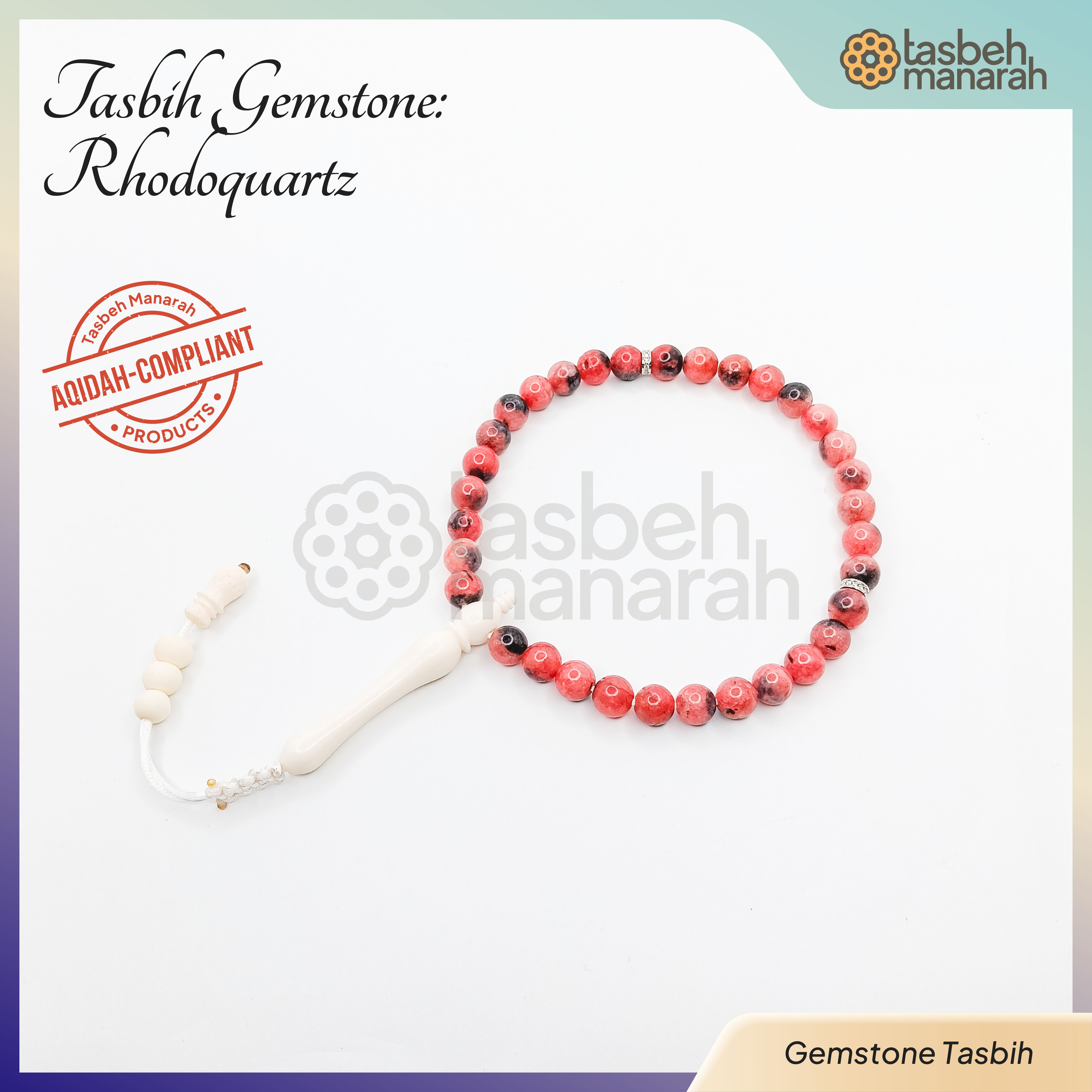 Tasbih Daily Gemstone: Rhodoquartz - 33 Beads