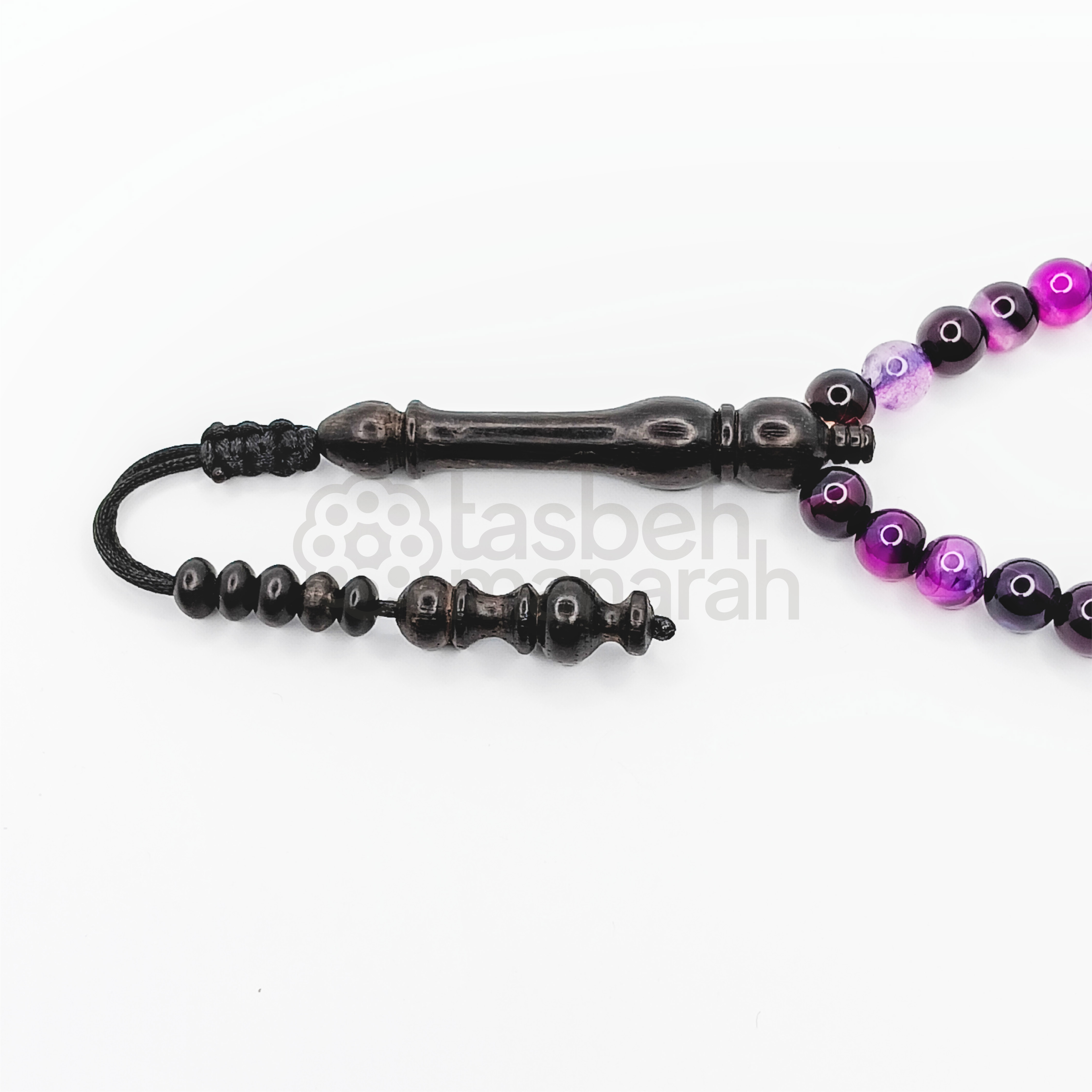 Tasbih Daily Gemstone: Royal Purple Agate + Eboni - 33 Beads 2