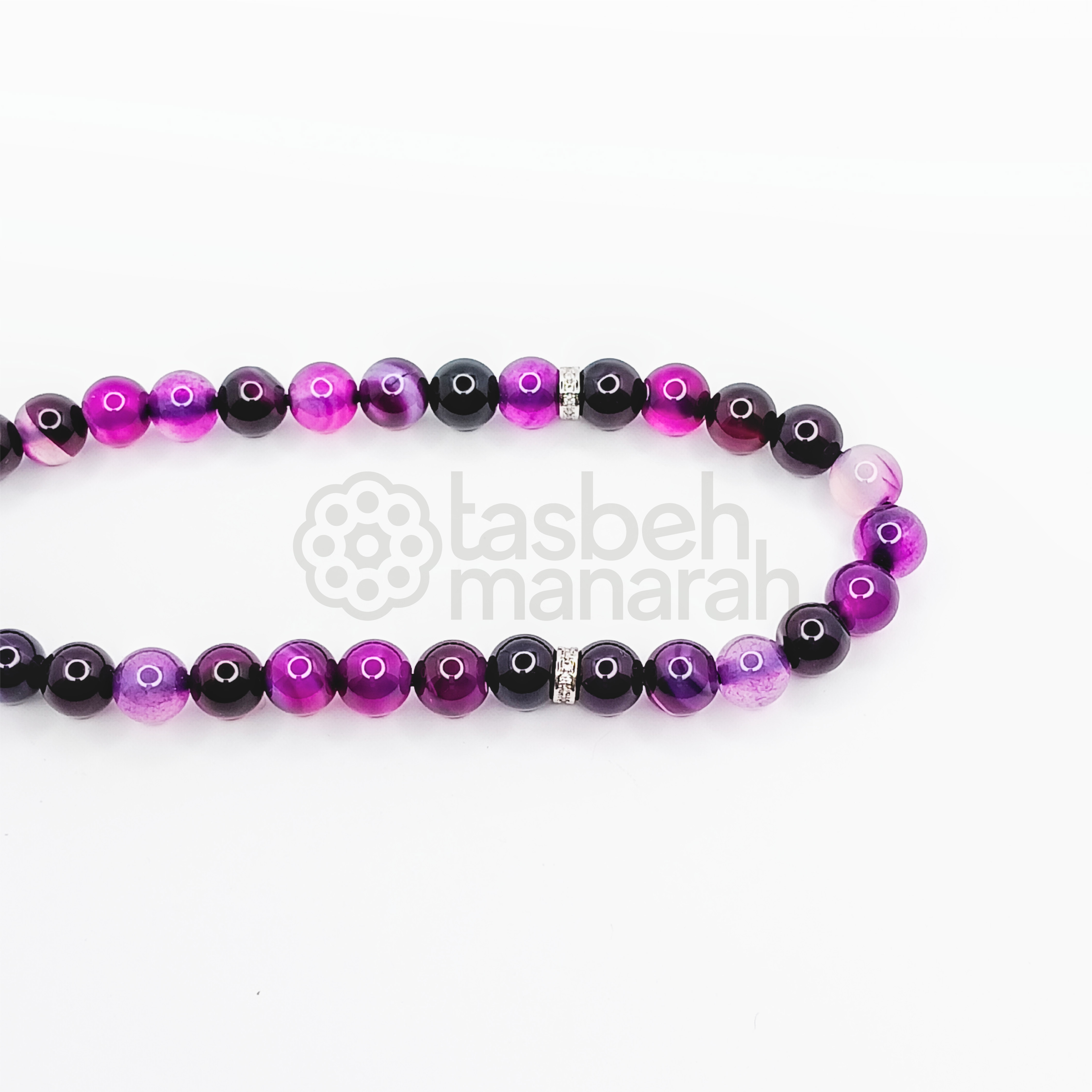 Tasbih Daily Gemstone: Royal Purple Agate + Eboni - 33 Beads 3