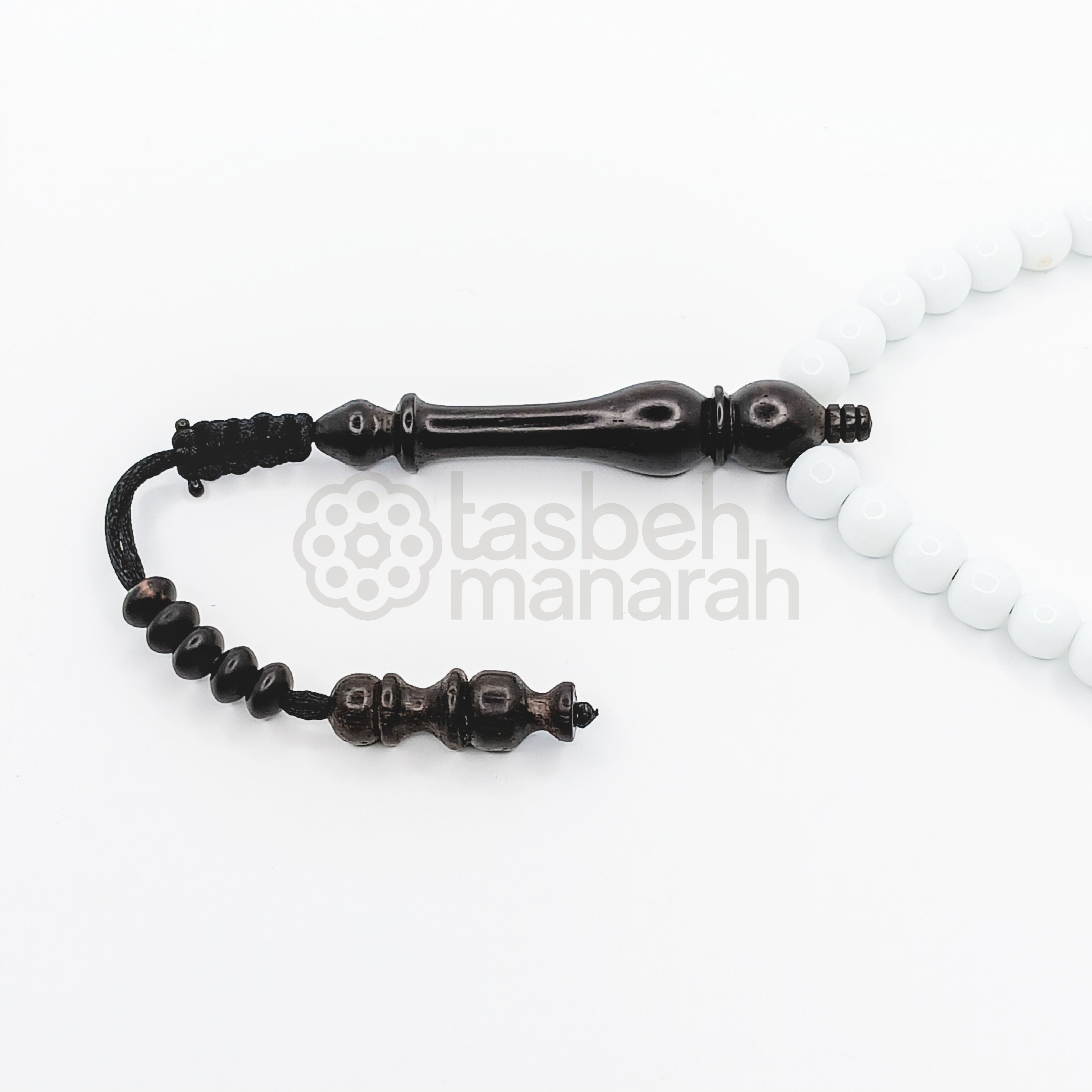 Tasbih Daily Gemstone: White Onyx + Eboni - 33 Beads 2