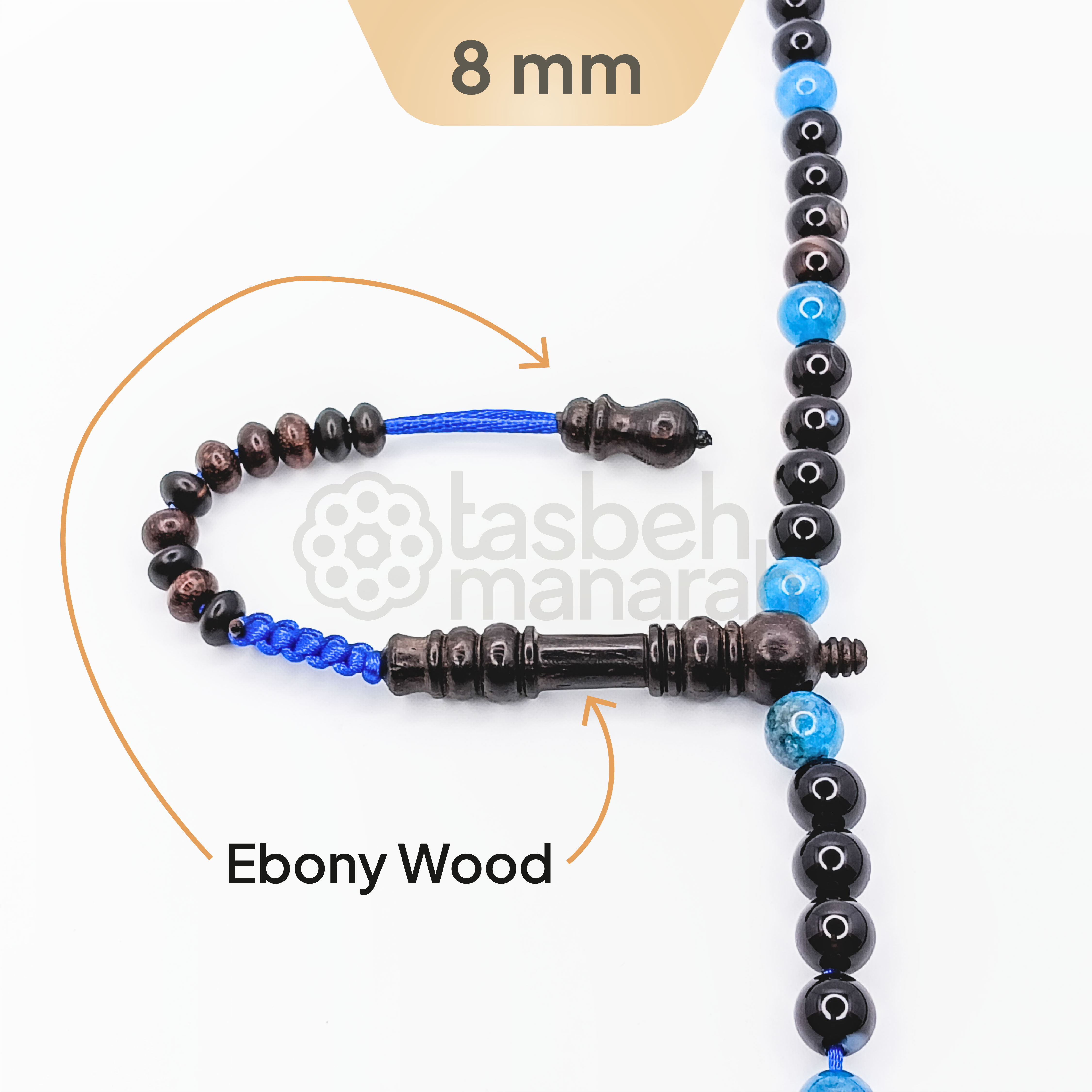 Tasbih Gemstone: Black Fusion + Ebony - 99 Beads 2