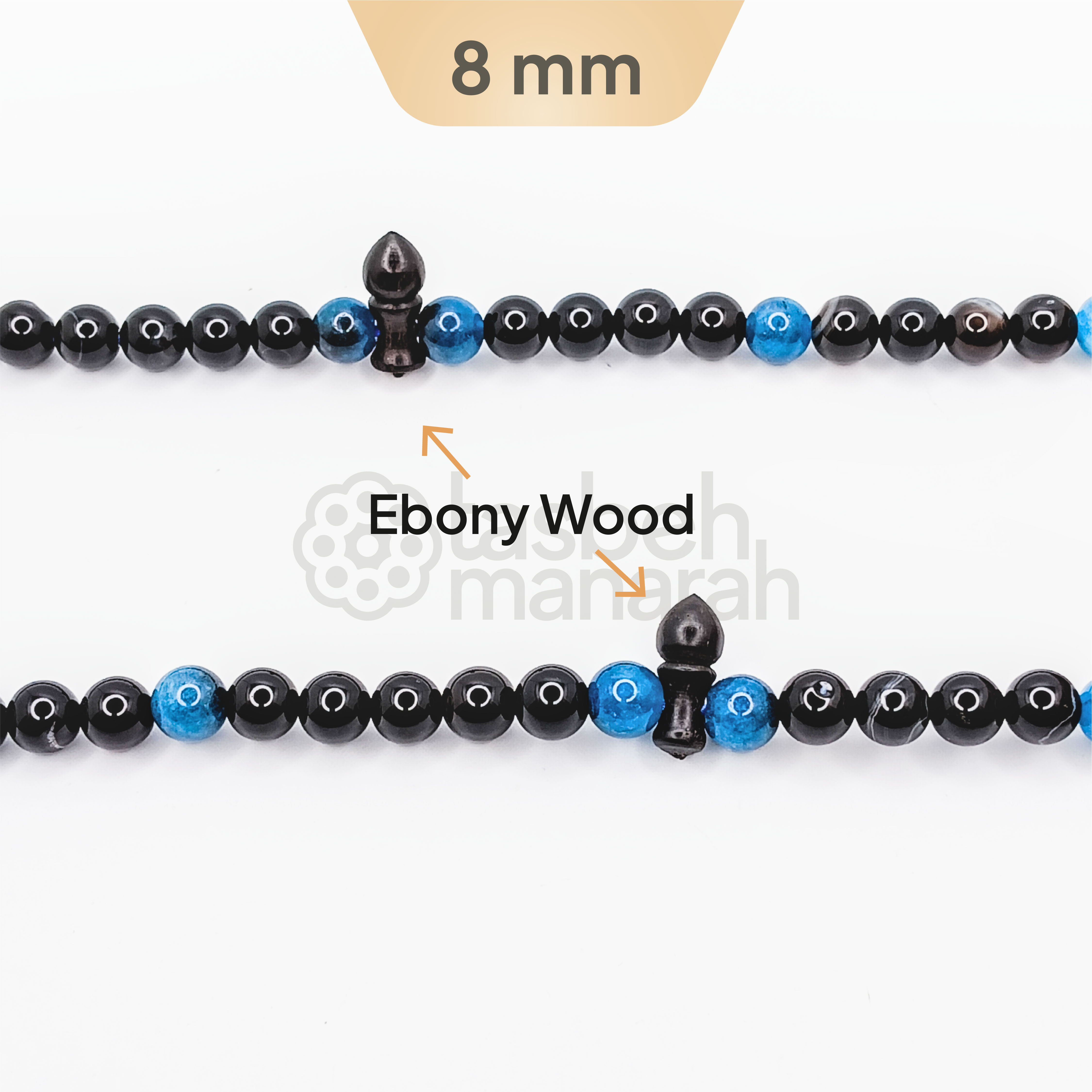 Tasbih Gemstone: Black Fusion + Ebony - 99 Beads 3