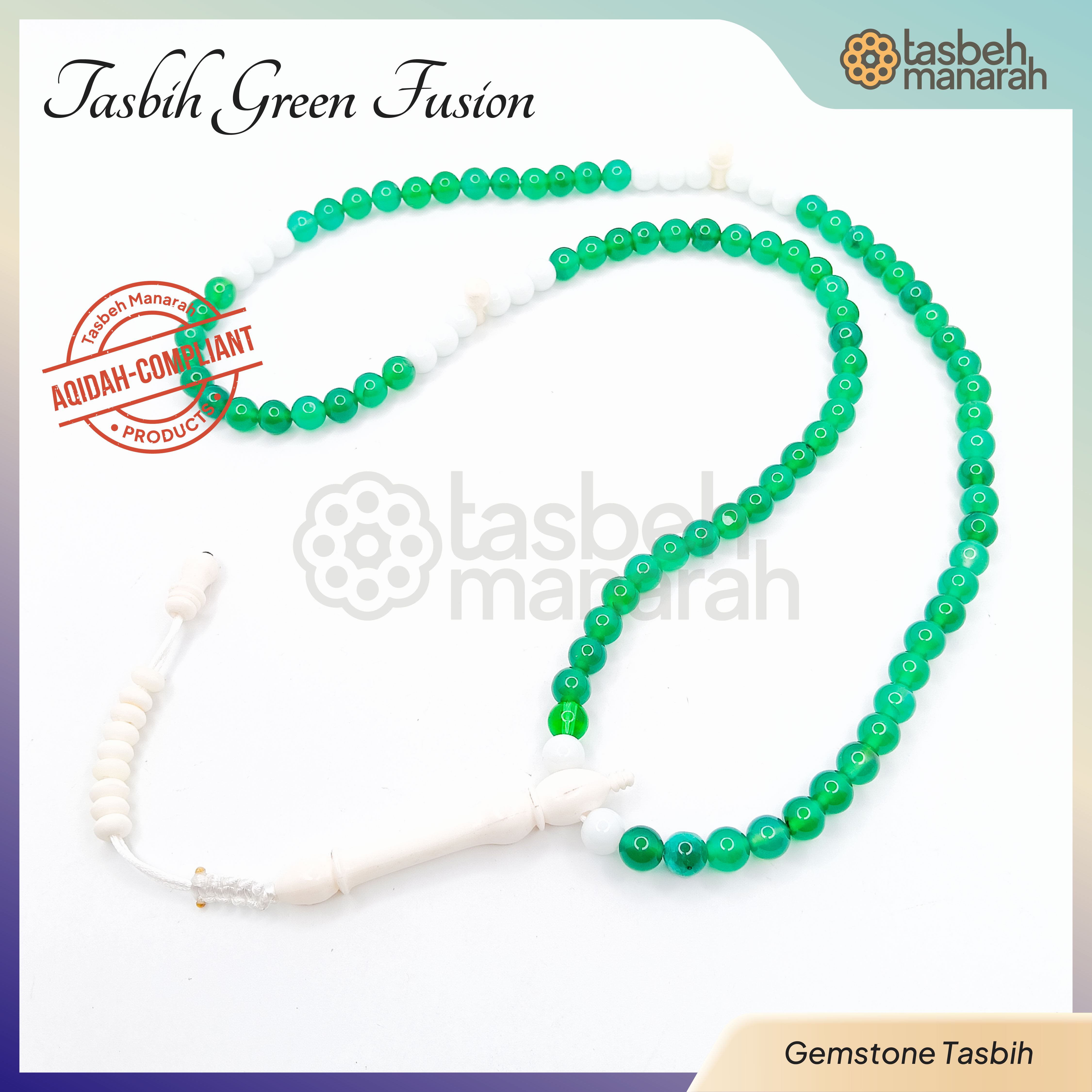 Tasbih Gemstone: Green Fusion - 99 Beads