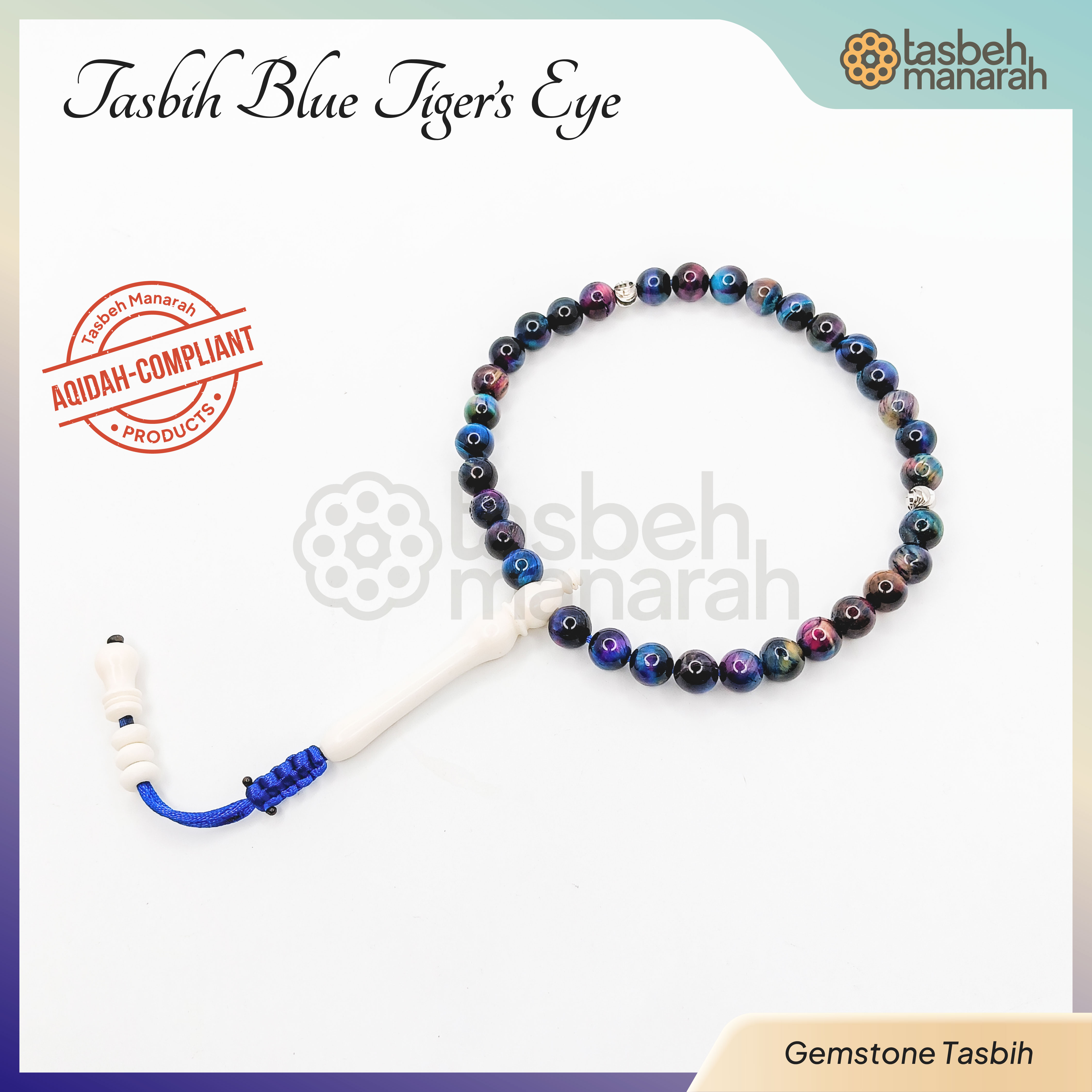 Tasbih Daily Gemstone: Blue Tiger’s Eye - 33 Beads