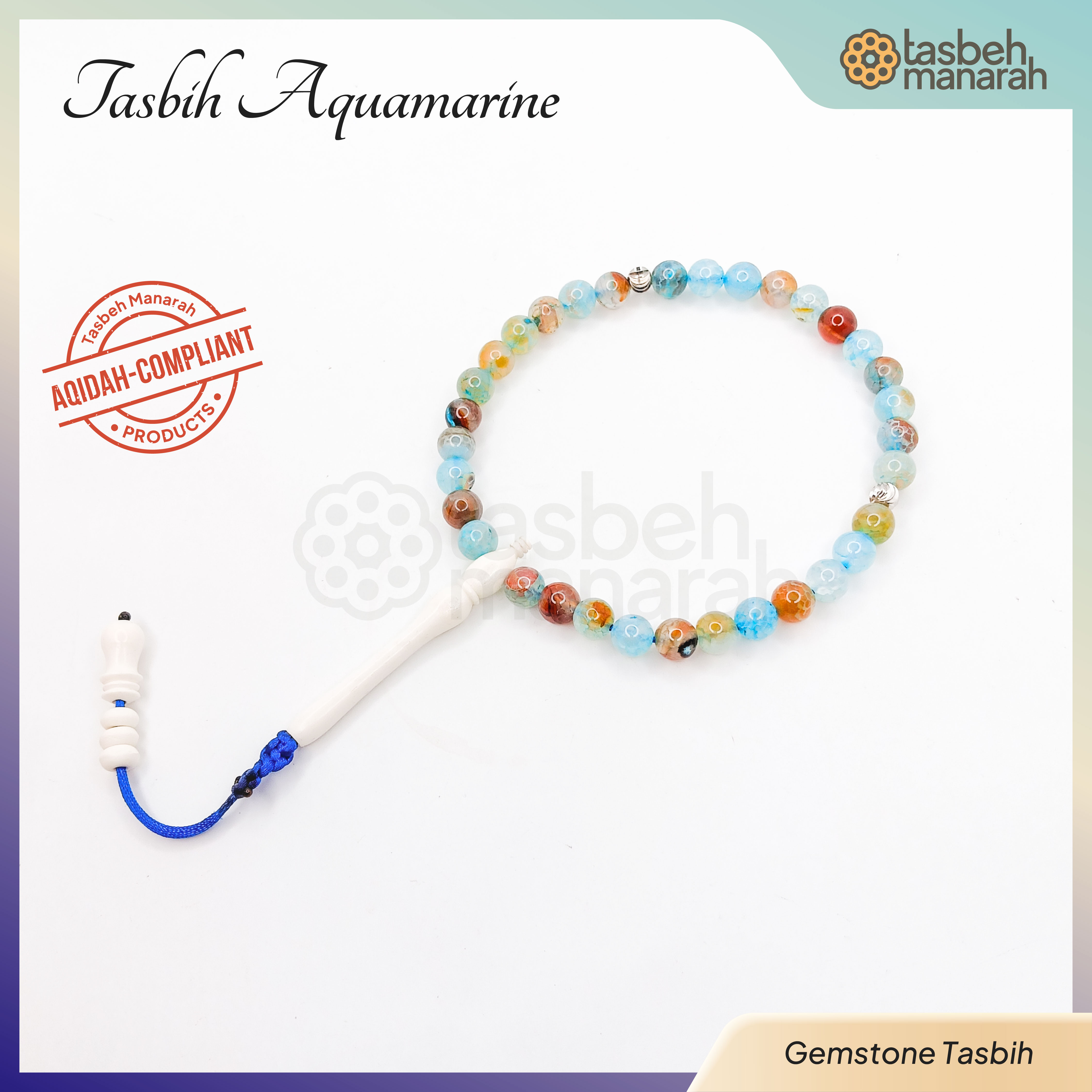 Tasbih Daily Gemstone: Aquamarine - 33 Beads