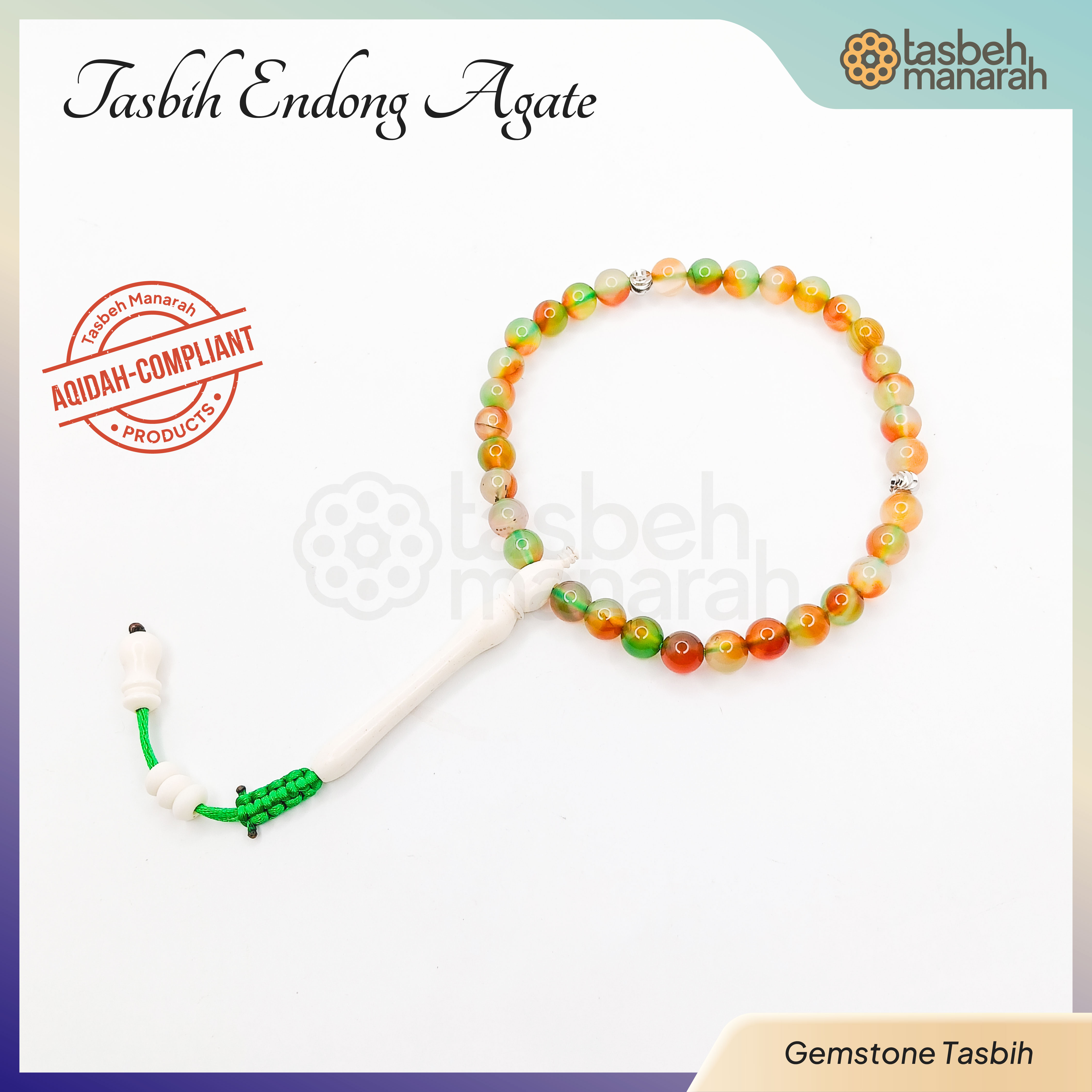 Tasbih Daily Gemstone: Endong Agate - 33 Beads