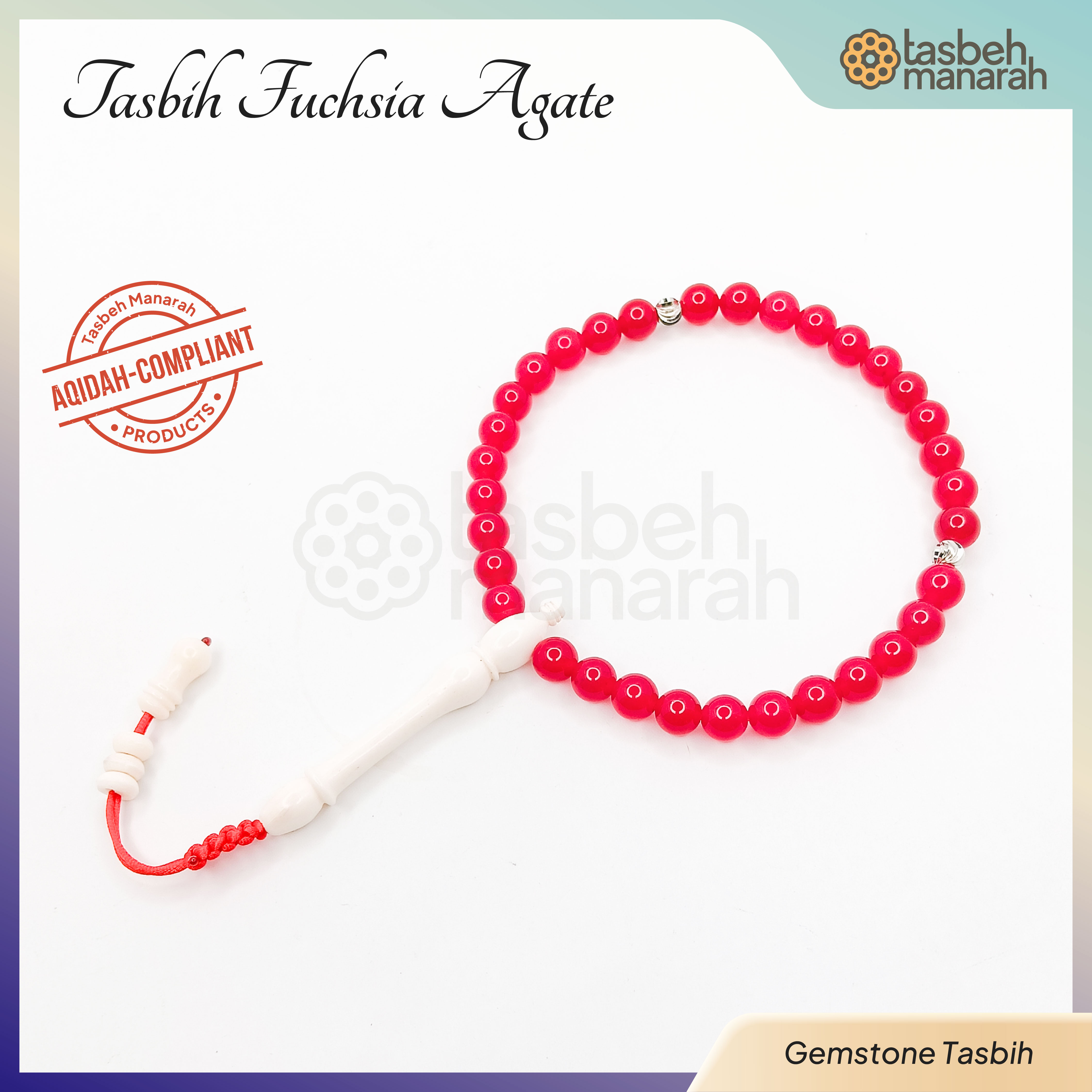 Tasbih Daily Gemstone: Fuchsia Agate - 33 Beads