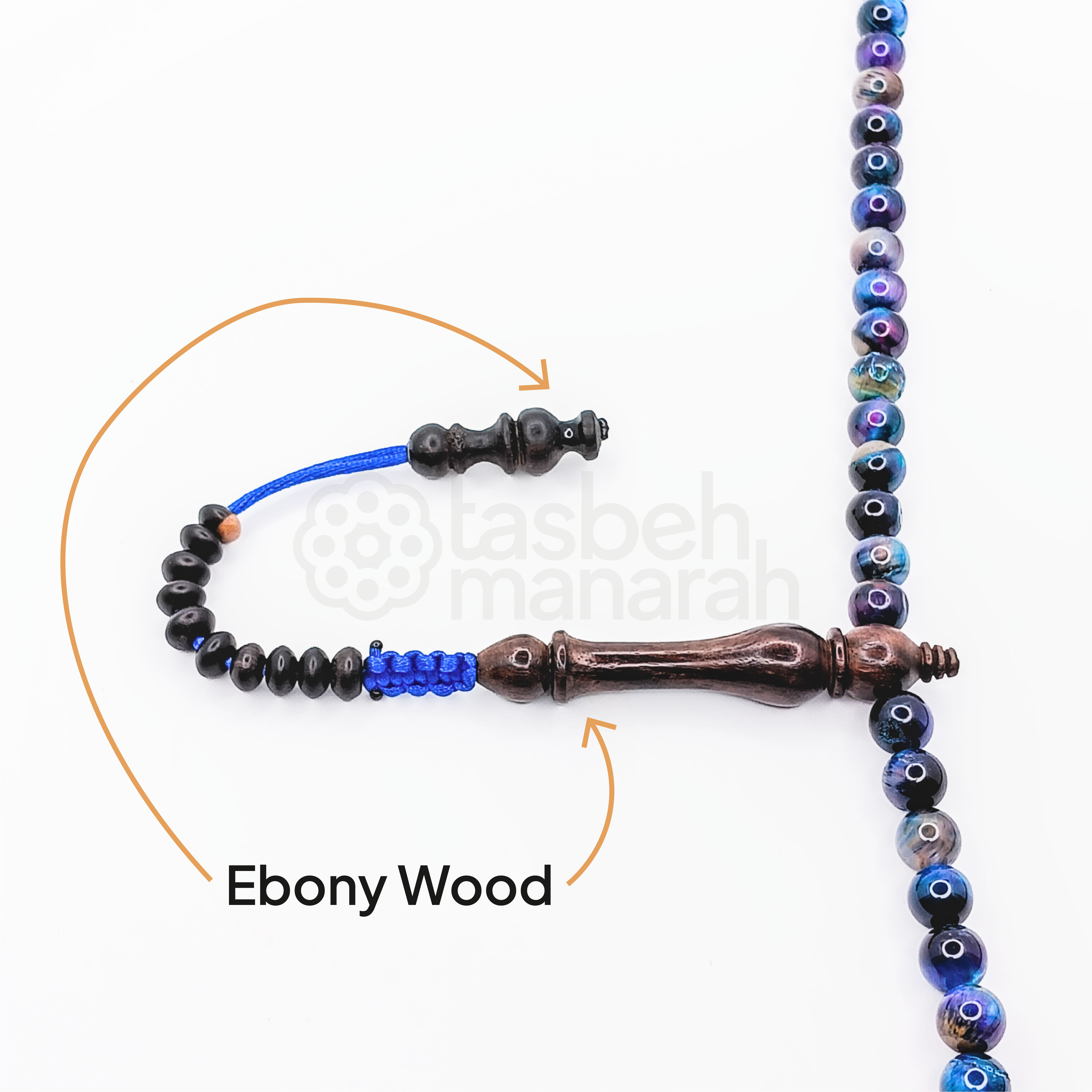 Tasbih Gemstone: Blue Tiger Eye + Eboni - 99 Beads 2